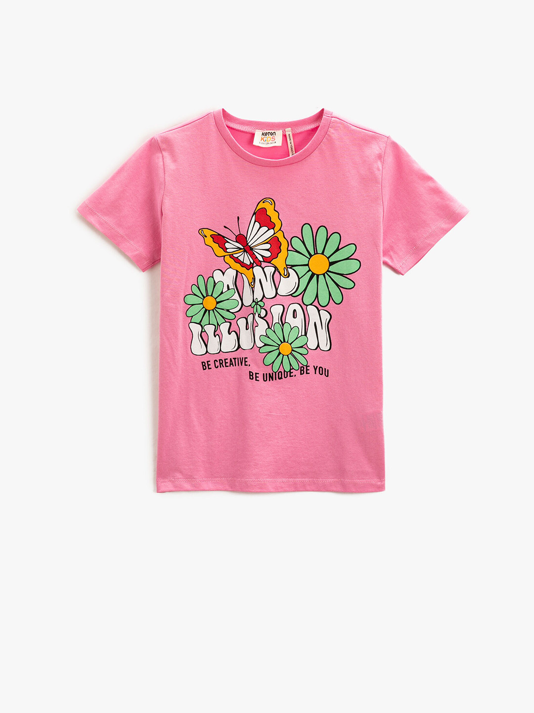 

Koton Girls Typography Printed Regular Fit Cotton T-shirt, Pink