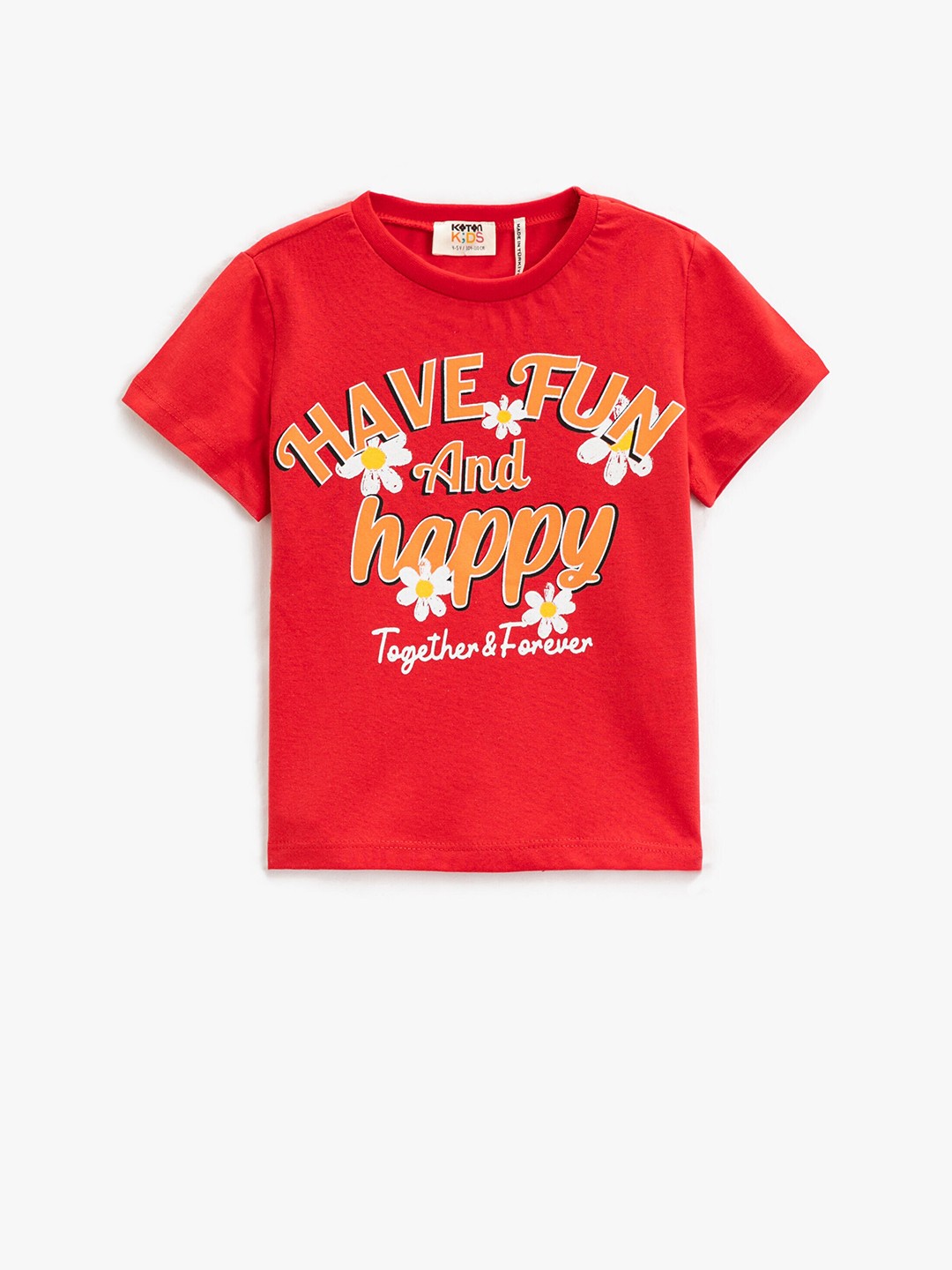 

Koton Girls Typography Printed Regular Fit Cotton T-shirt, Red