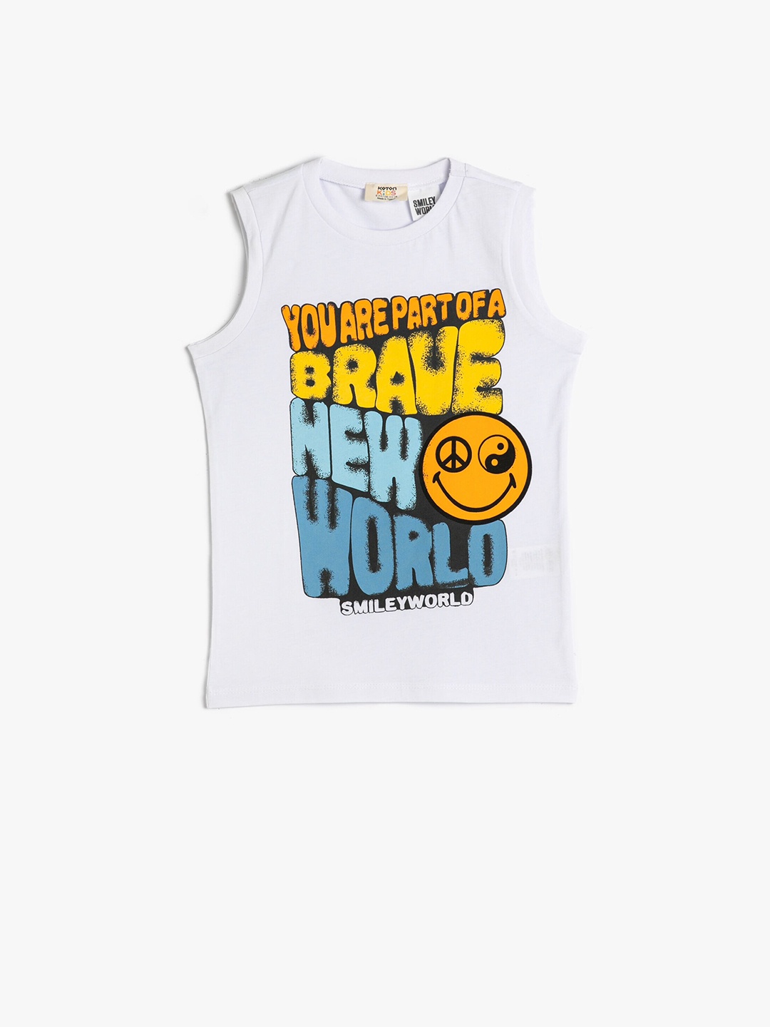 

Koton Boys Typography Printed Sleeveless Pure Cotton T-shirt, White