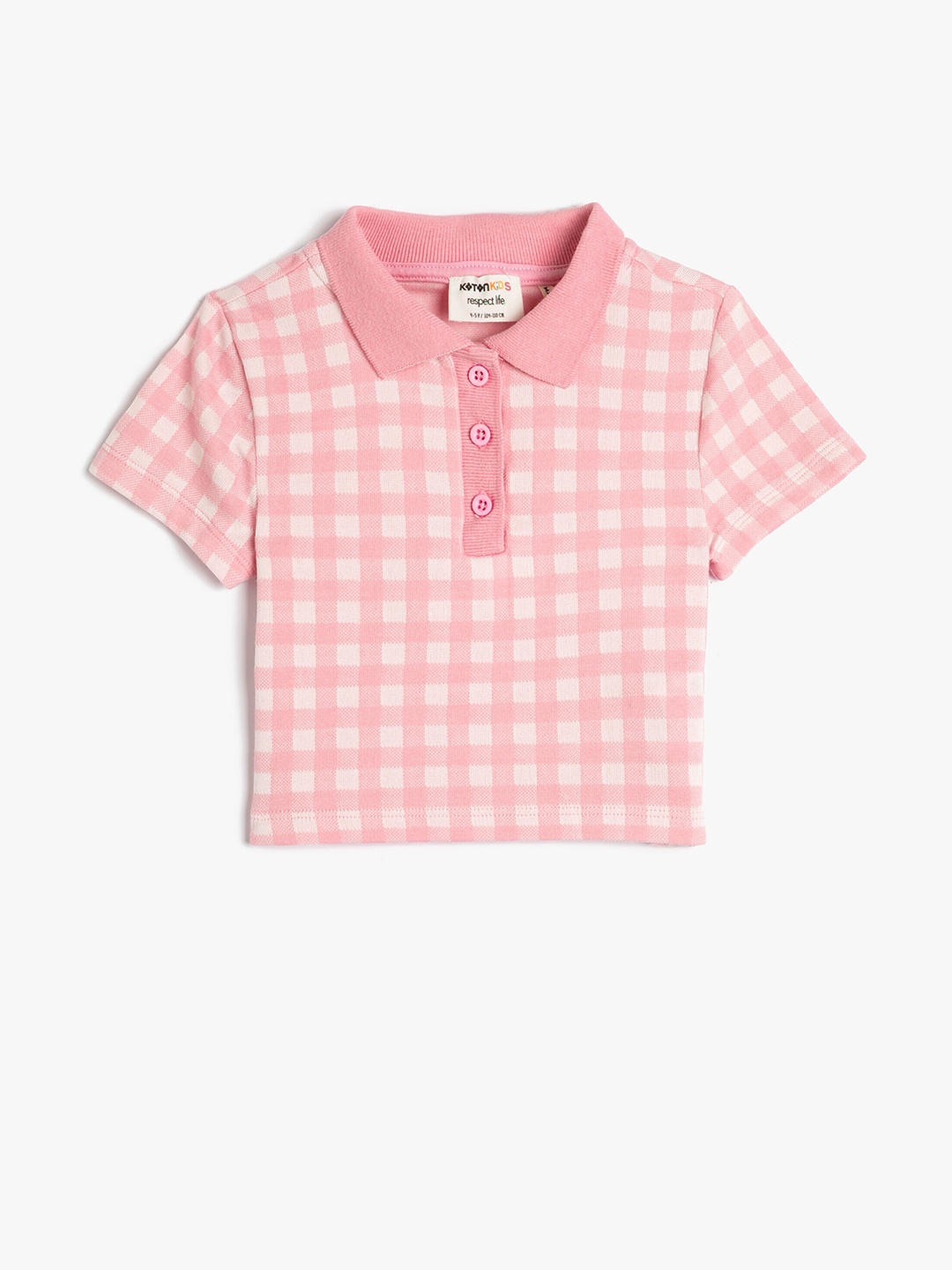 

Koton Girls Checked Polo Collar T-shirt, Pink