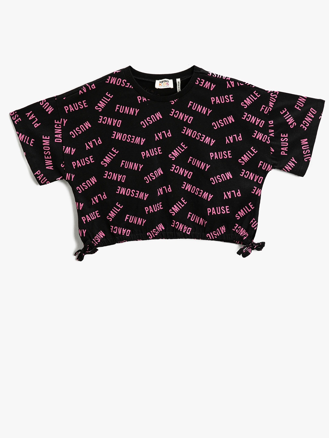 

Koton Girls Typography Printed Pure Cotton T-shirt, Black