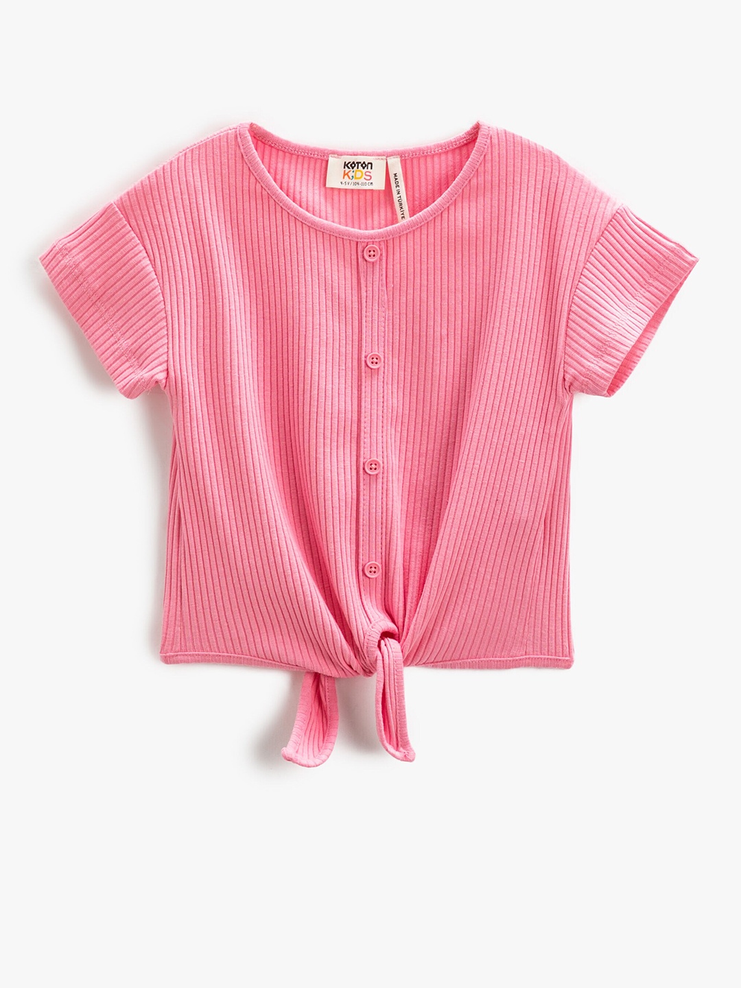 

Koton Girls Henley Neck Tie-Up T-shirt, Pink