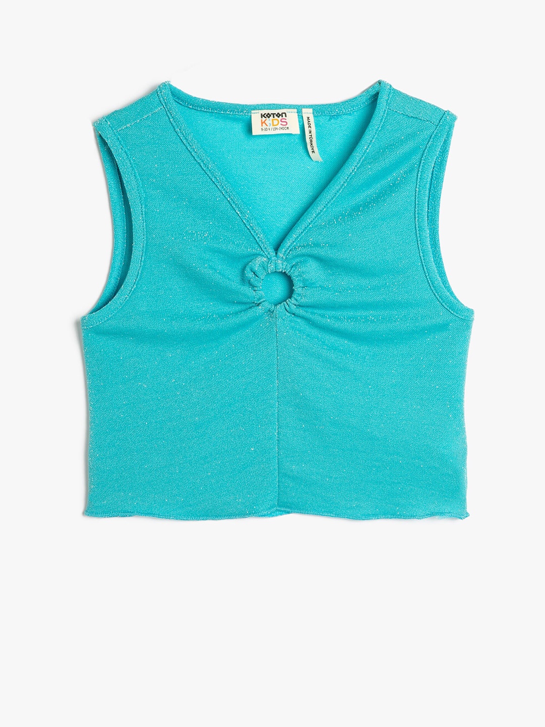 

Koton Girls V-Neck Sleeveless Cut Outs T-shirt, Turquoise blue