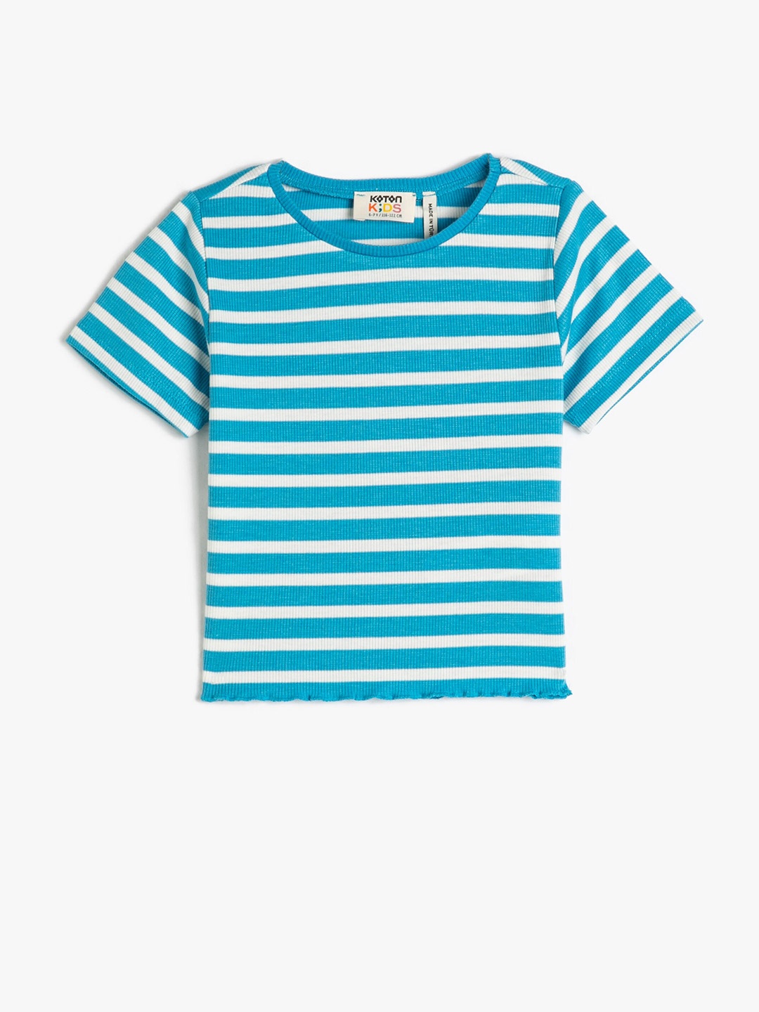 

Koton Girls Striped Round Neck T-shirt, Blue