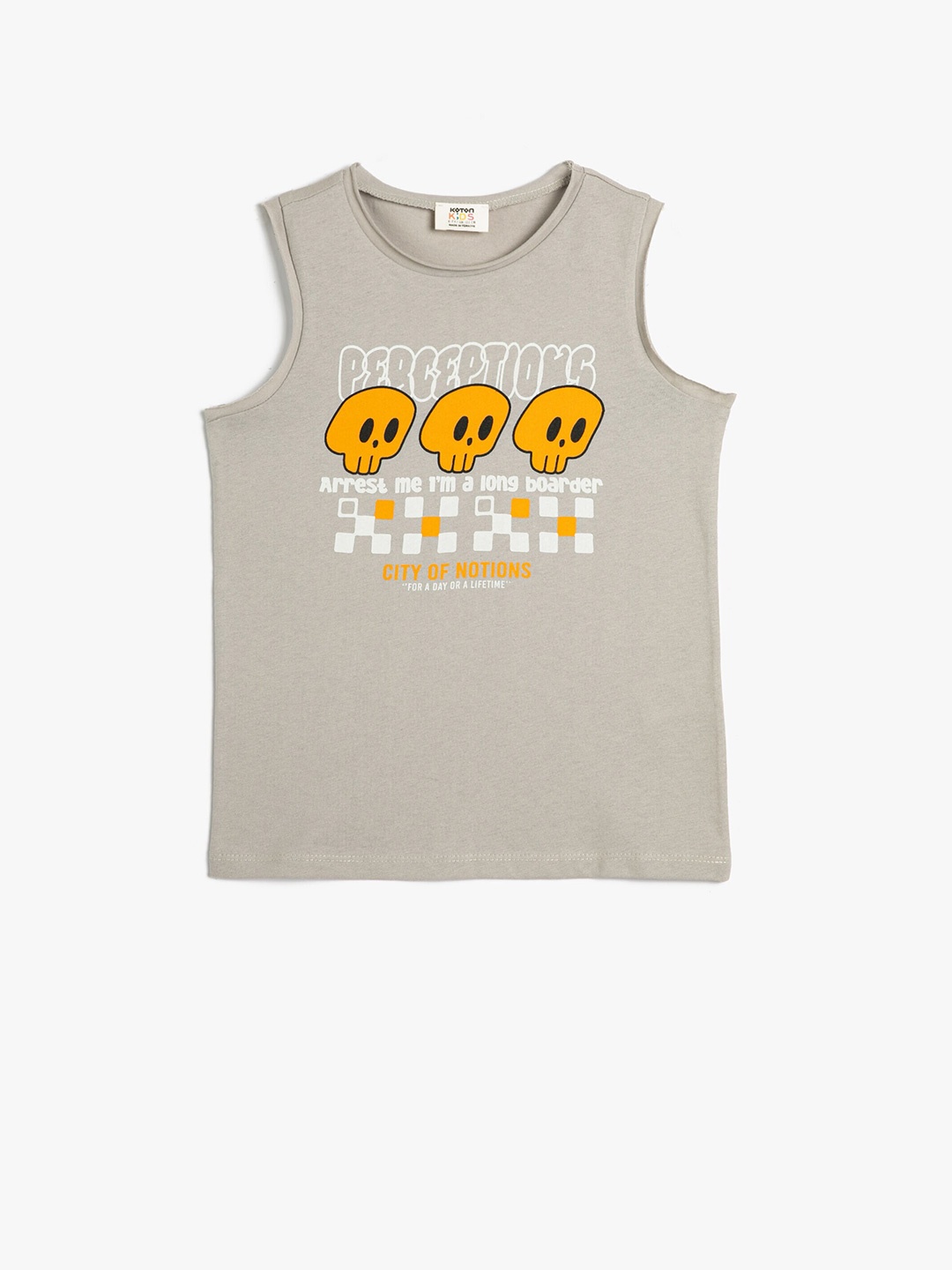 

Koton Boys Graphic Printed Sleeveless Pure Cotton T-shirt, Grey