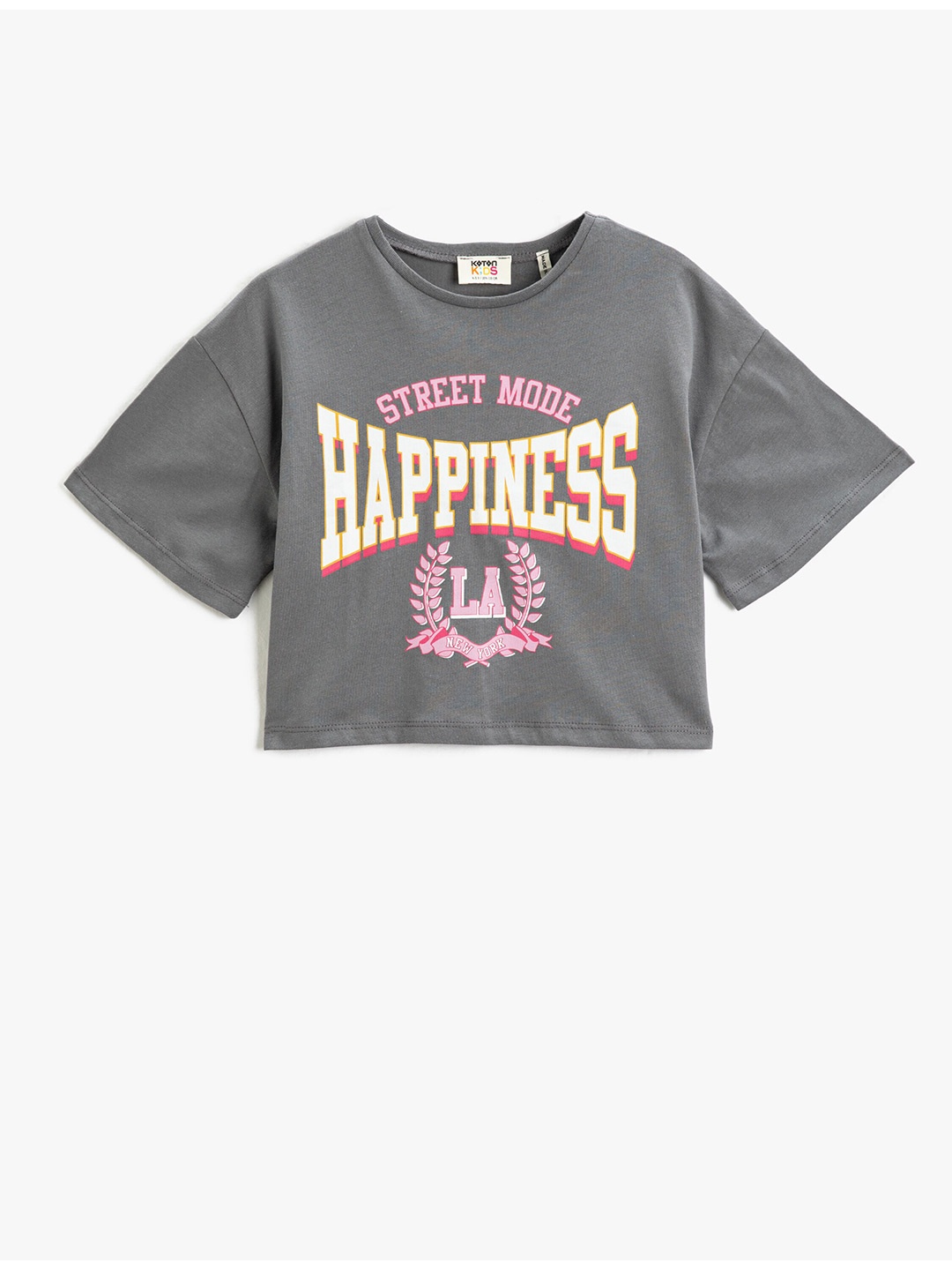 

Koton Girls Typography Printed Pure Cotton Loose T-shirt, Grey