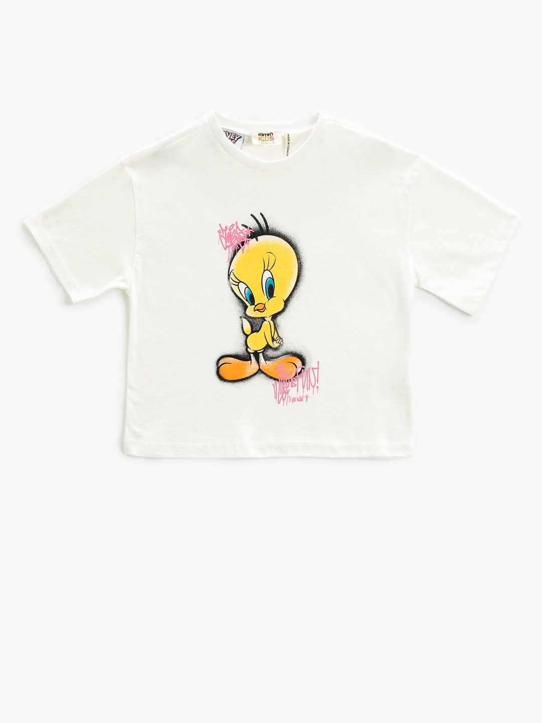 

Koton Girls Tweety Printed Short Sleeves Pure Cotton T-shirt, Beige
