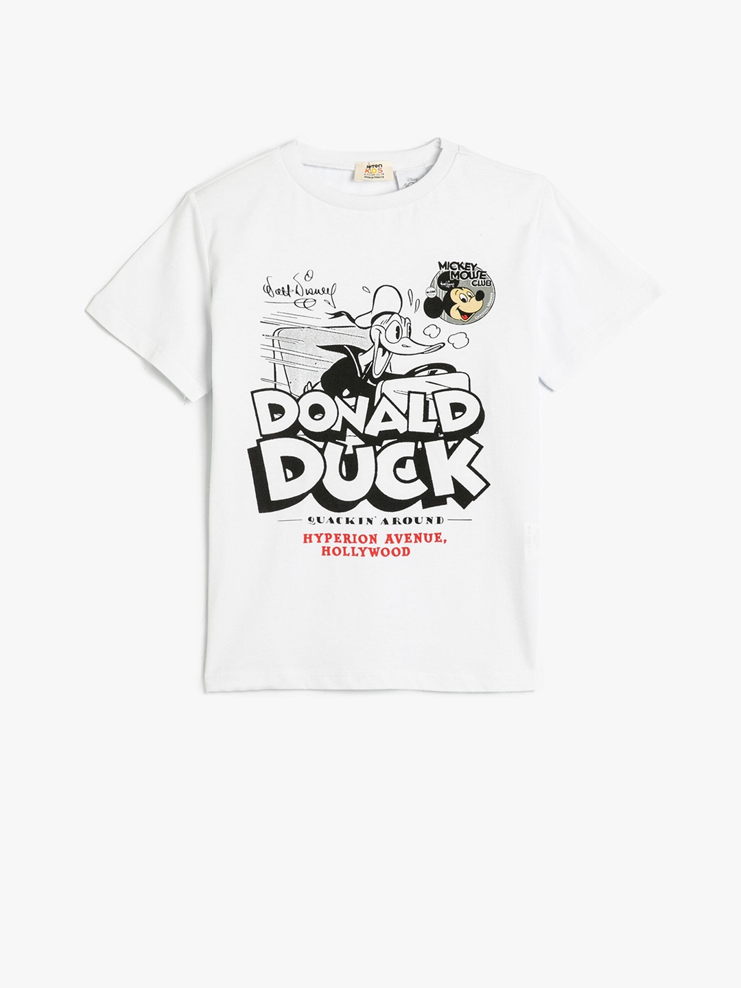 

Koton Boys Donald Duck Printed Short Sleeves Pure Cotton T-shirt, White