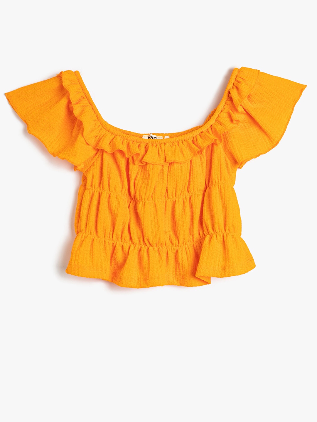 

Koton Girls Flared Sleeves Gathered Crop Top, Orange