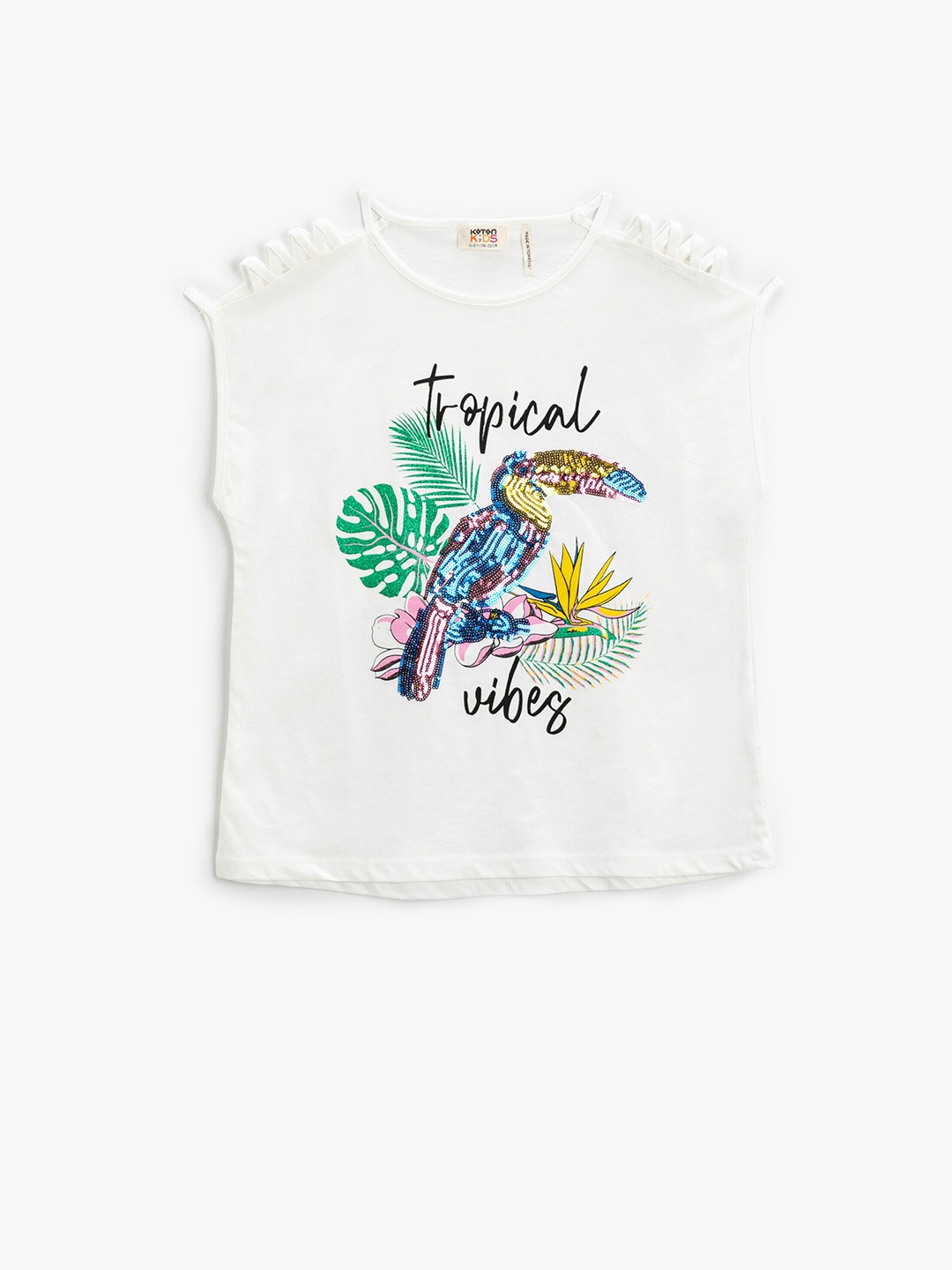 

Koton Girls Printed Extended Sleeves T-shirt, Off white