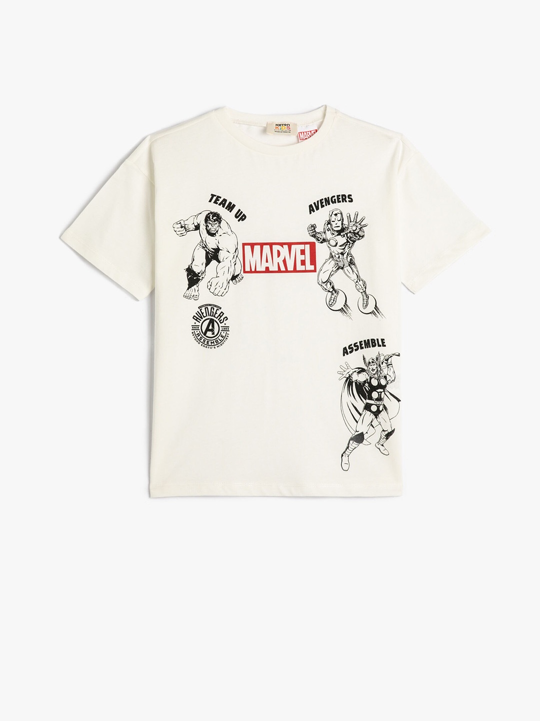 

Koton Boys Marvel Graphic Printed Round Neck Cotton Regular T-shirt, Beige