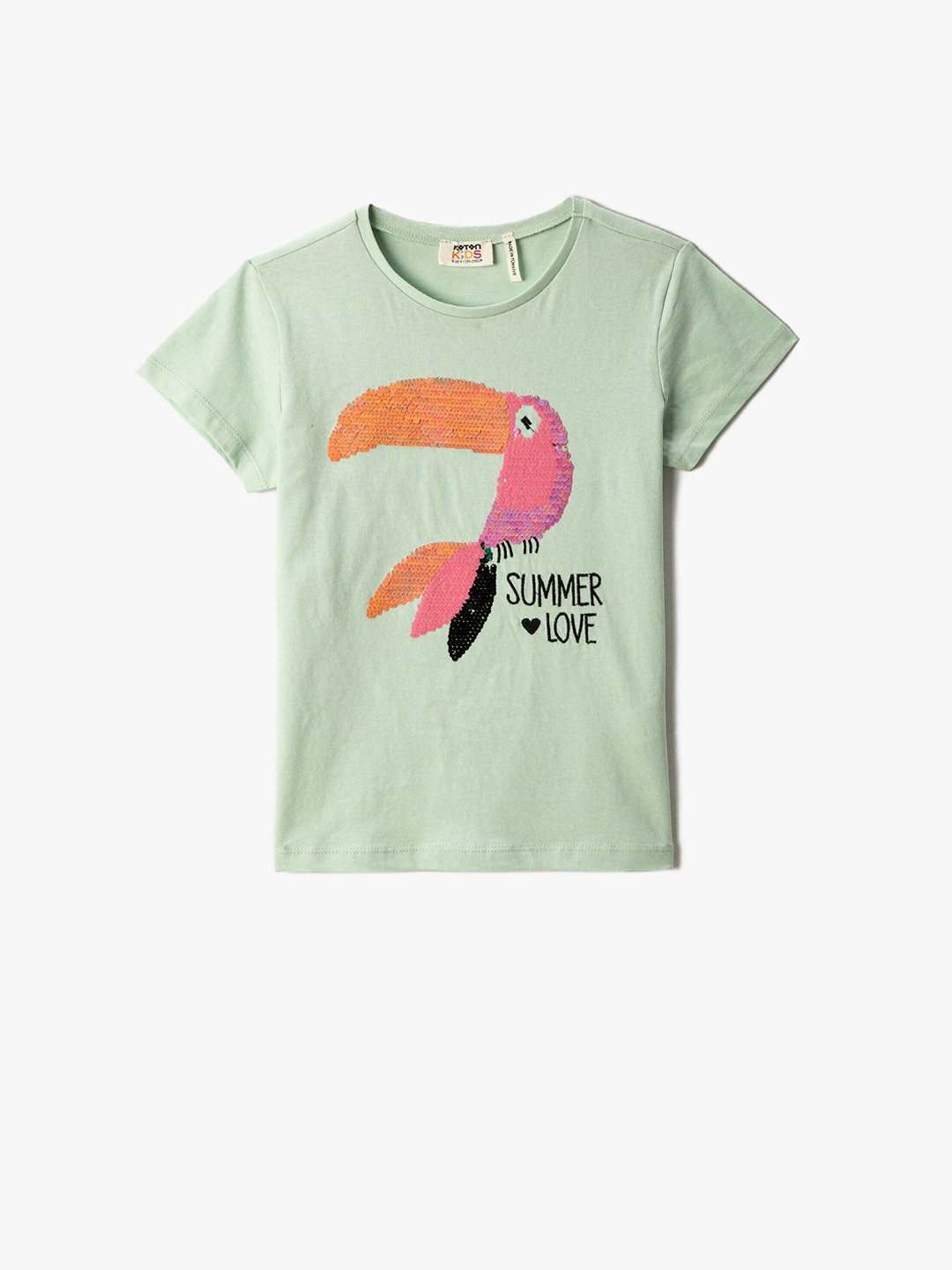 

Koton Girls Embellished Round Neck Cotton Regular T-shirt, Green