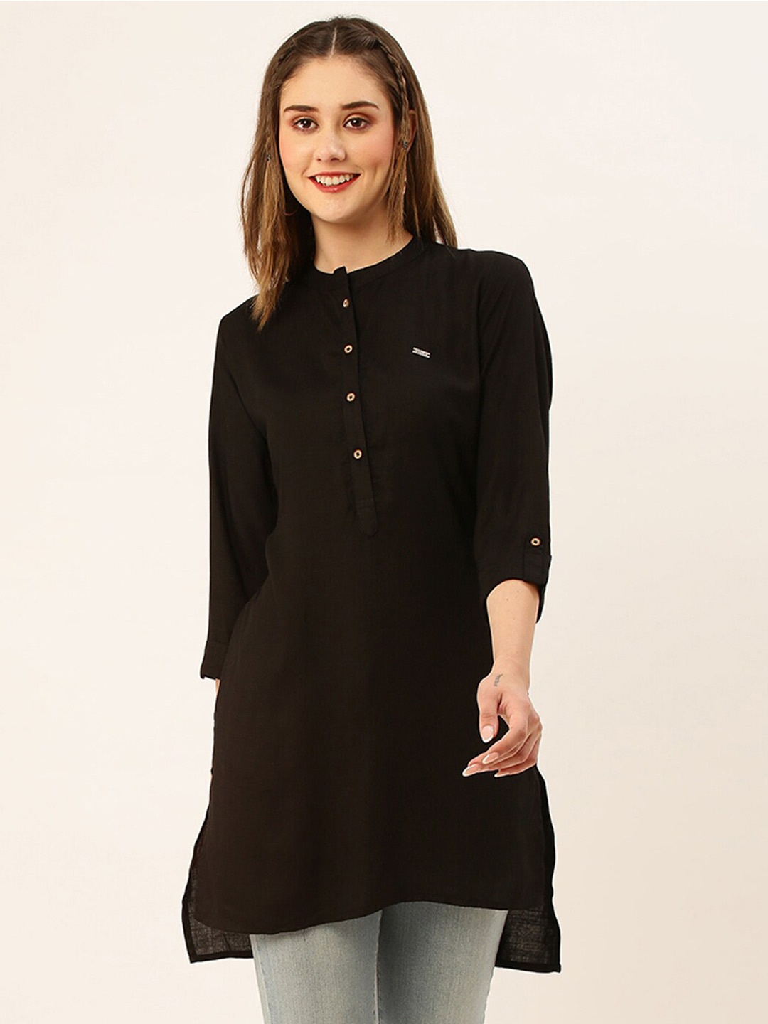 

ZOLA Black Mandarin Collar Tunic