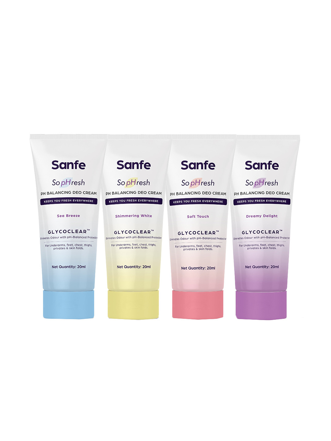 

Sanfe Set of 4 So pHresh GLYCOCLEAR pH Balancing Deo Cream - 20 ml each, Multi