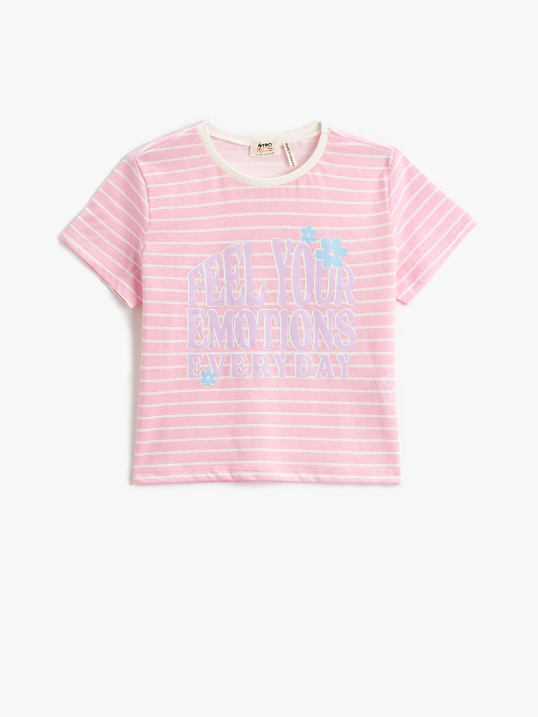

Koton Girls Striped Pure Cotton T-shirt, Pink