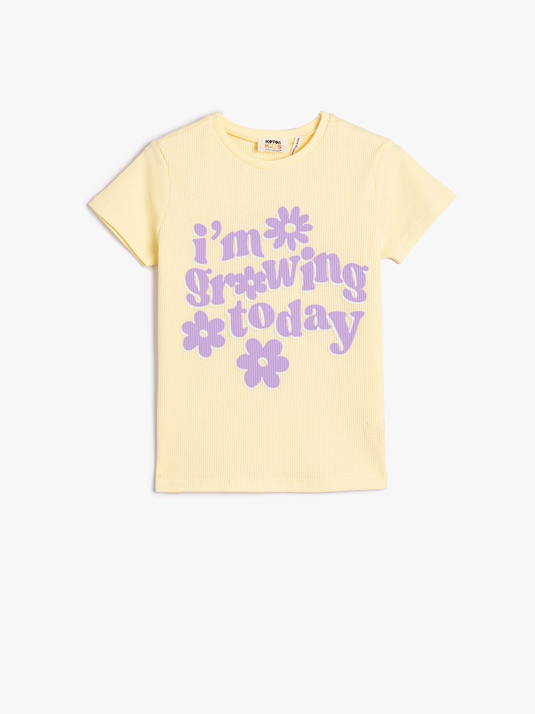 

Koton Girls Typography Printed Pure Cotton T-shirt, Yellow