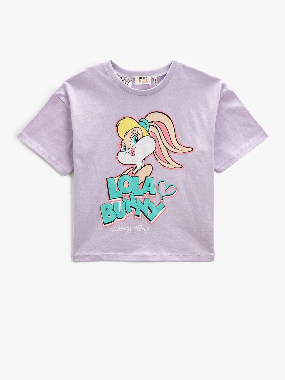 

Koton Girls Humour and Comic Printed Loose Fit Cotton T-shirt, Purple