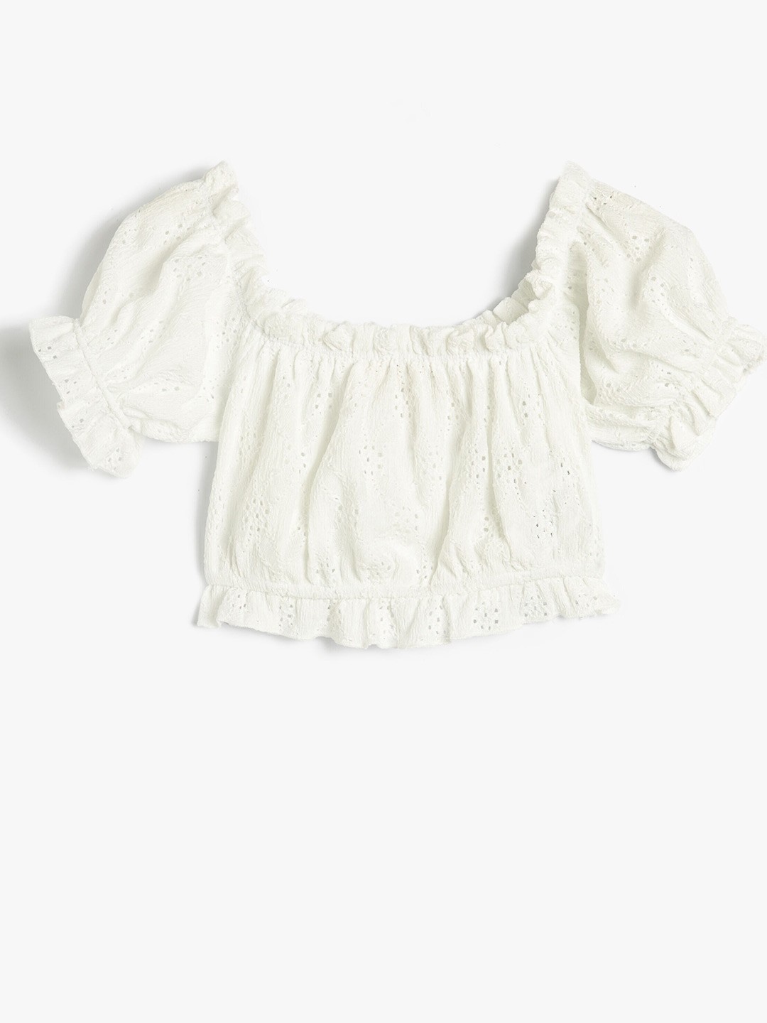 

Koton Girls Self Design Puff Sleeves Cotton Top, White