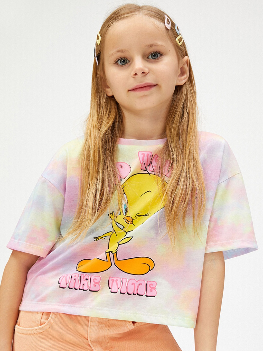 

Koton Girls Tweety Printed Drop-Shoulder Sleeves T-shirt, Pink