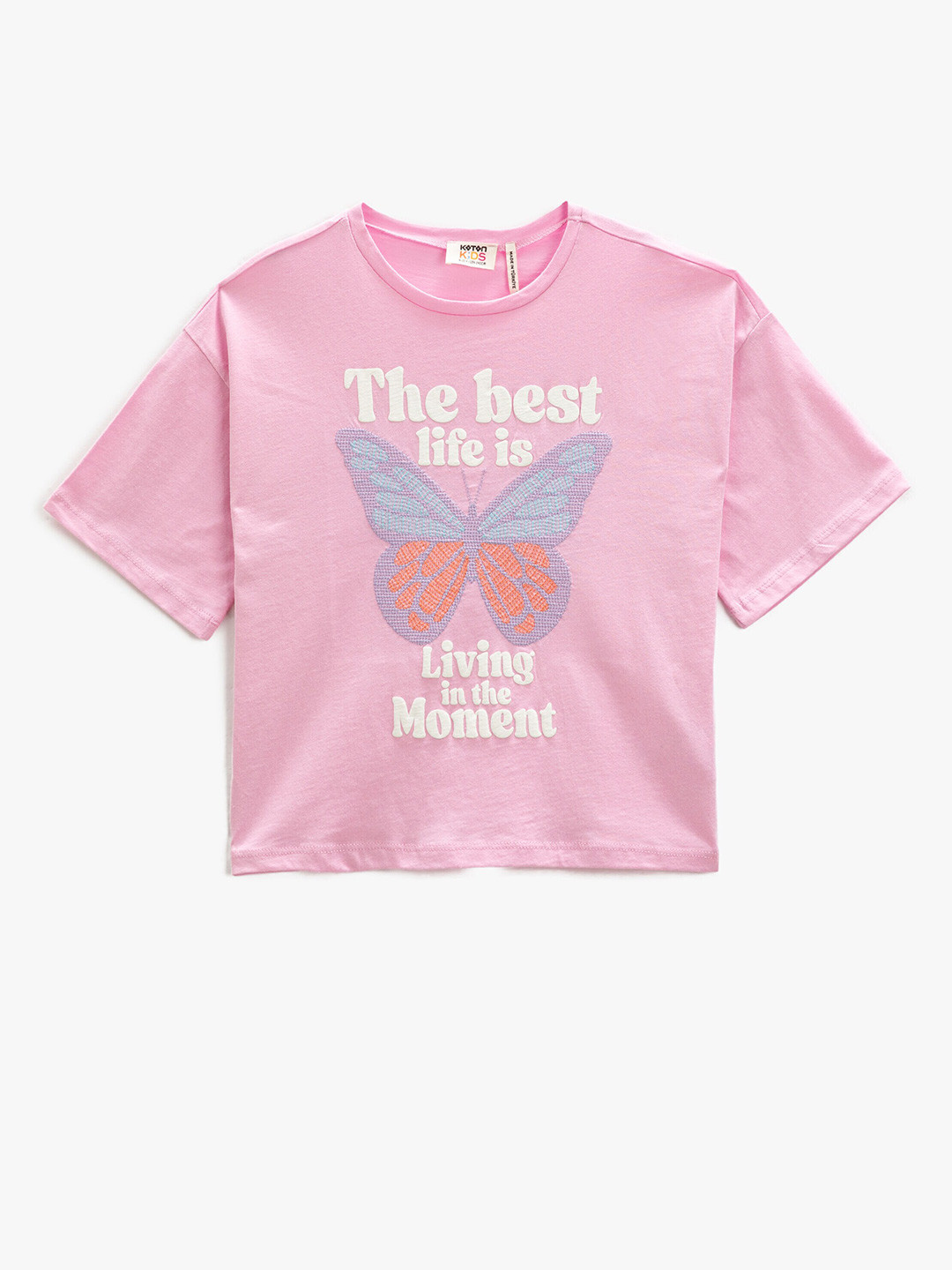 

Koton Girls Graphic Printed Pure Cotton T-shirt, Pink