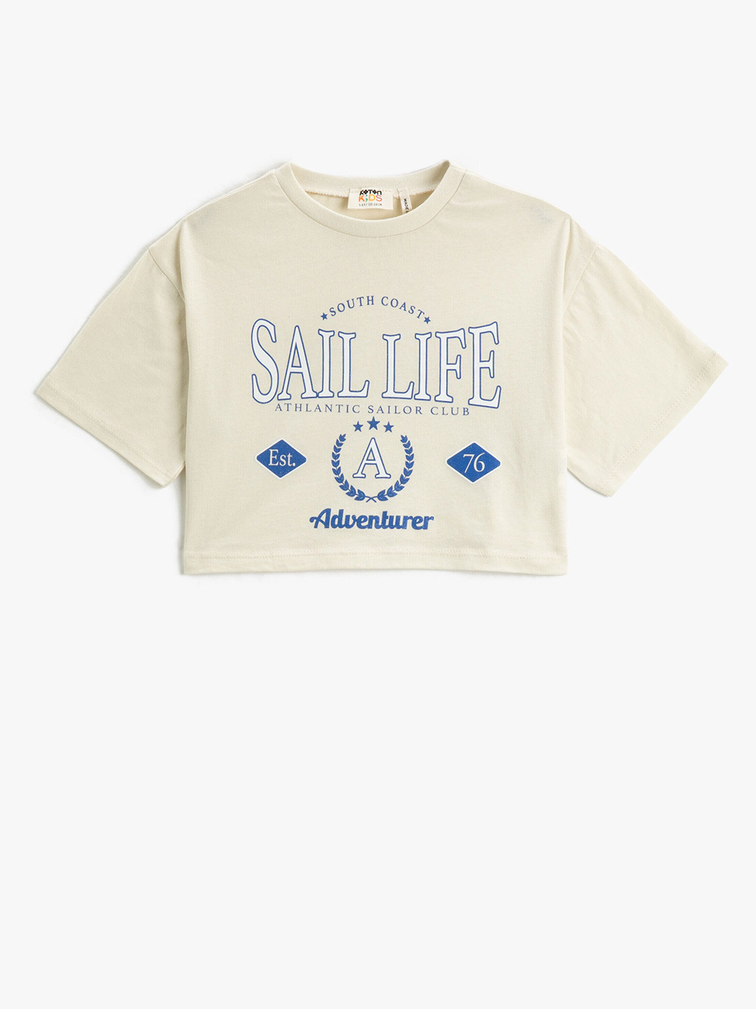 

Koton Girls Typography Printed Pure Cotton T-shirt, Beige