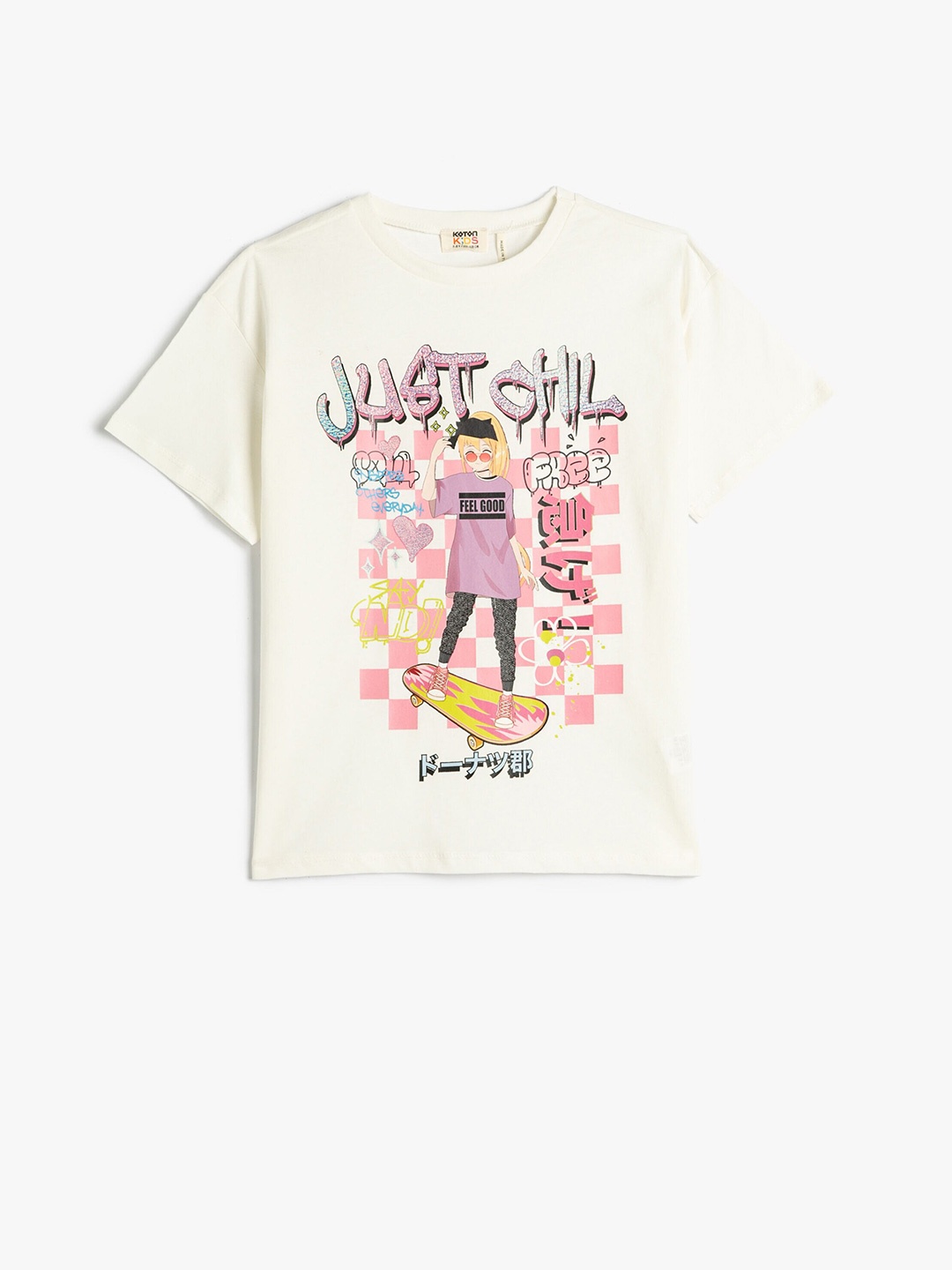 

Koton Girls White Typography Printed Pure Cotton T-shirt
