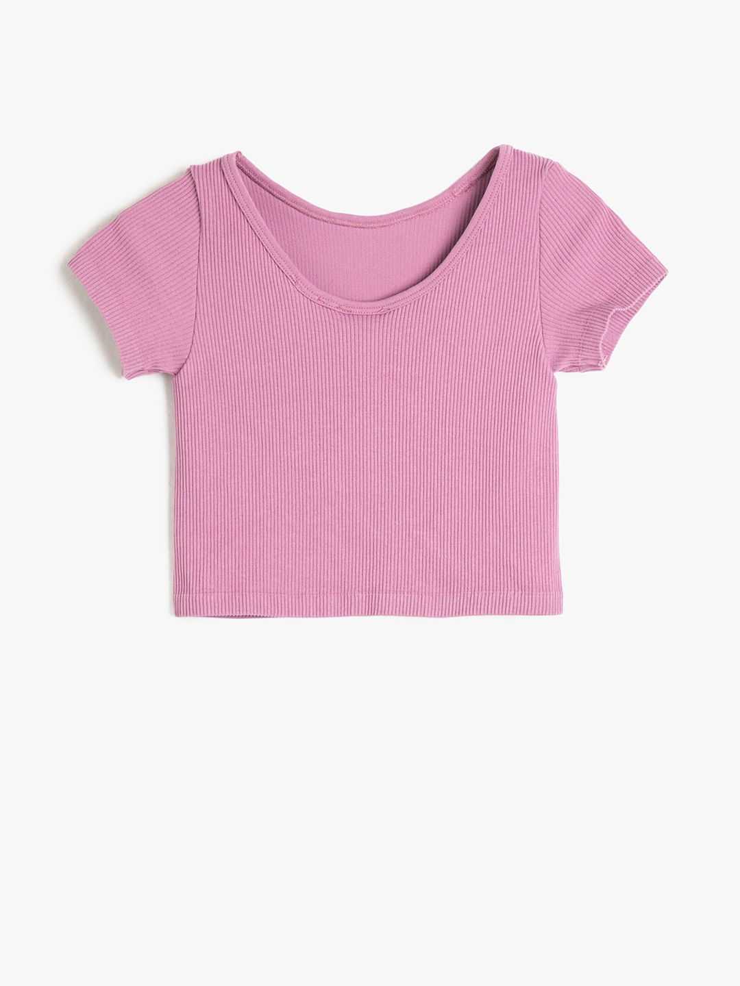 

Koton Girls Round Neck Short Sleeves Crop T-shirt, Pink