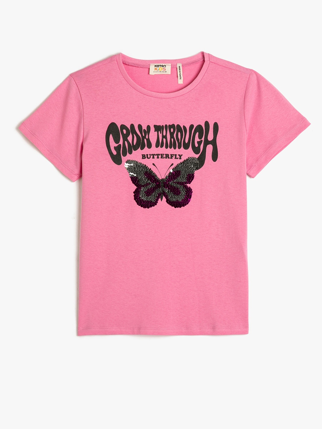 

Koton Girls Typography Printed Embellished Detailed Pure Cotton T-shirt, Pink