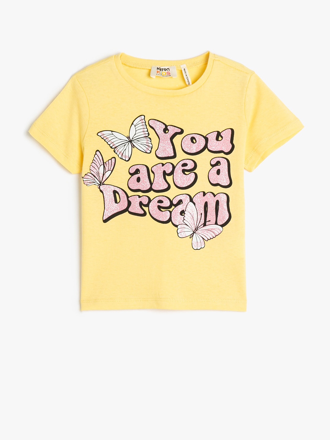 

Koton Girls Typography Printed Pure Cotton T-shirt, Yellow
