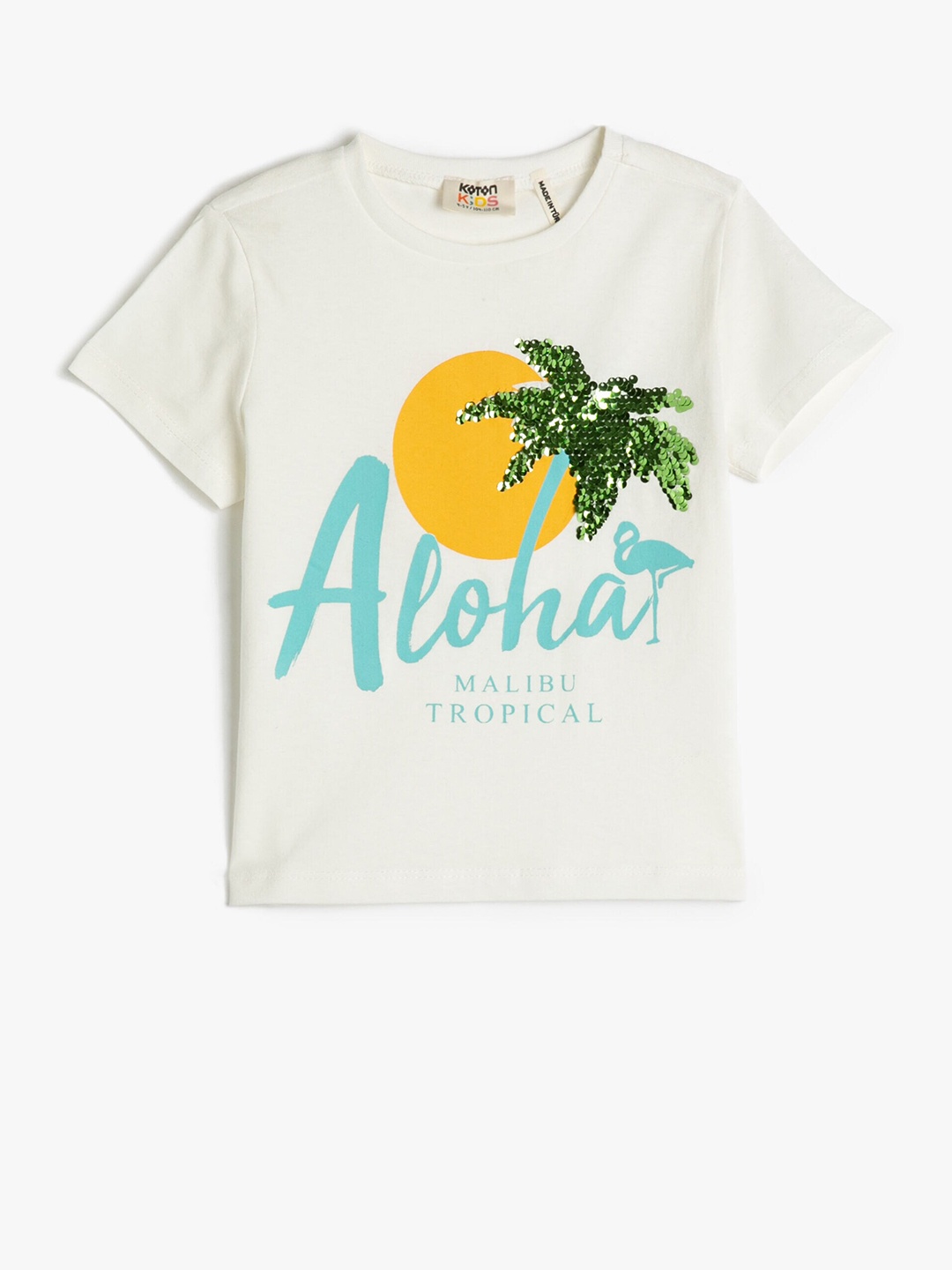 

Koton Girls Graphic Printed Round Neck Cotton Regular T-shirt, White