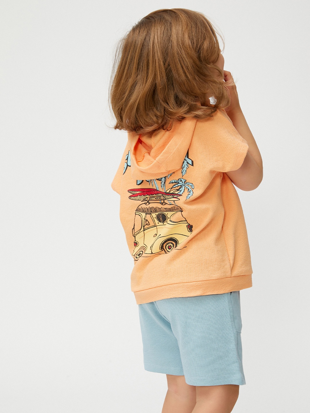 

Koton Boys Graphic Printed Hooded Pure Cotton T-shirt, Orange