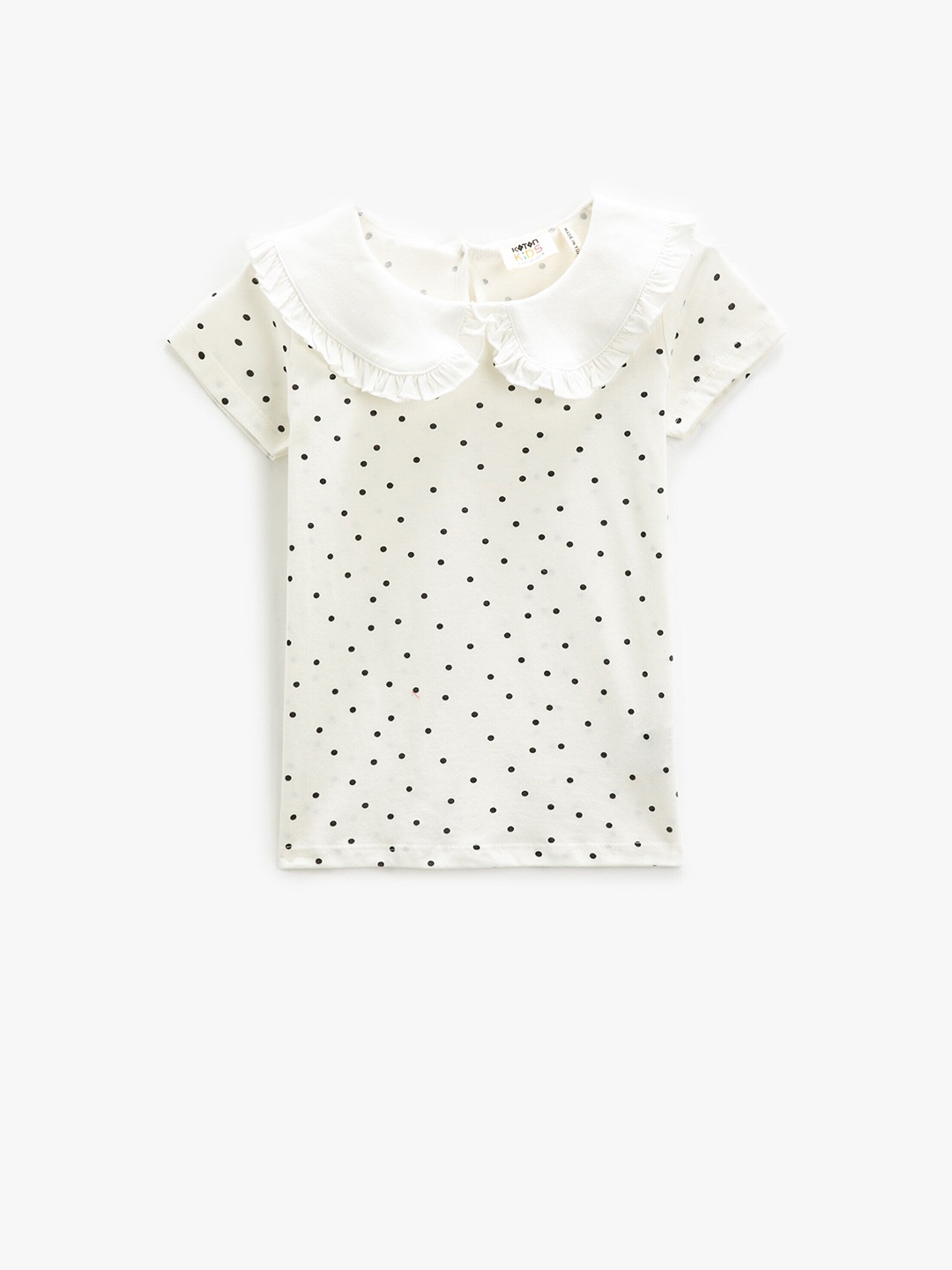 

Koton Girls Polka Dot Printed Peter Pan Collar Pure Cotton T-shirt, Beige
