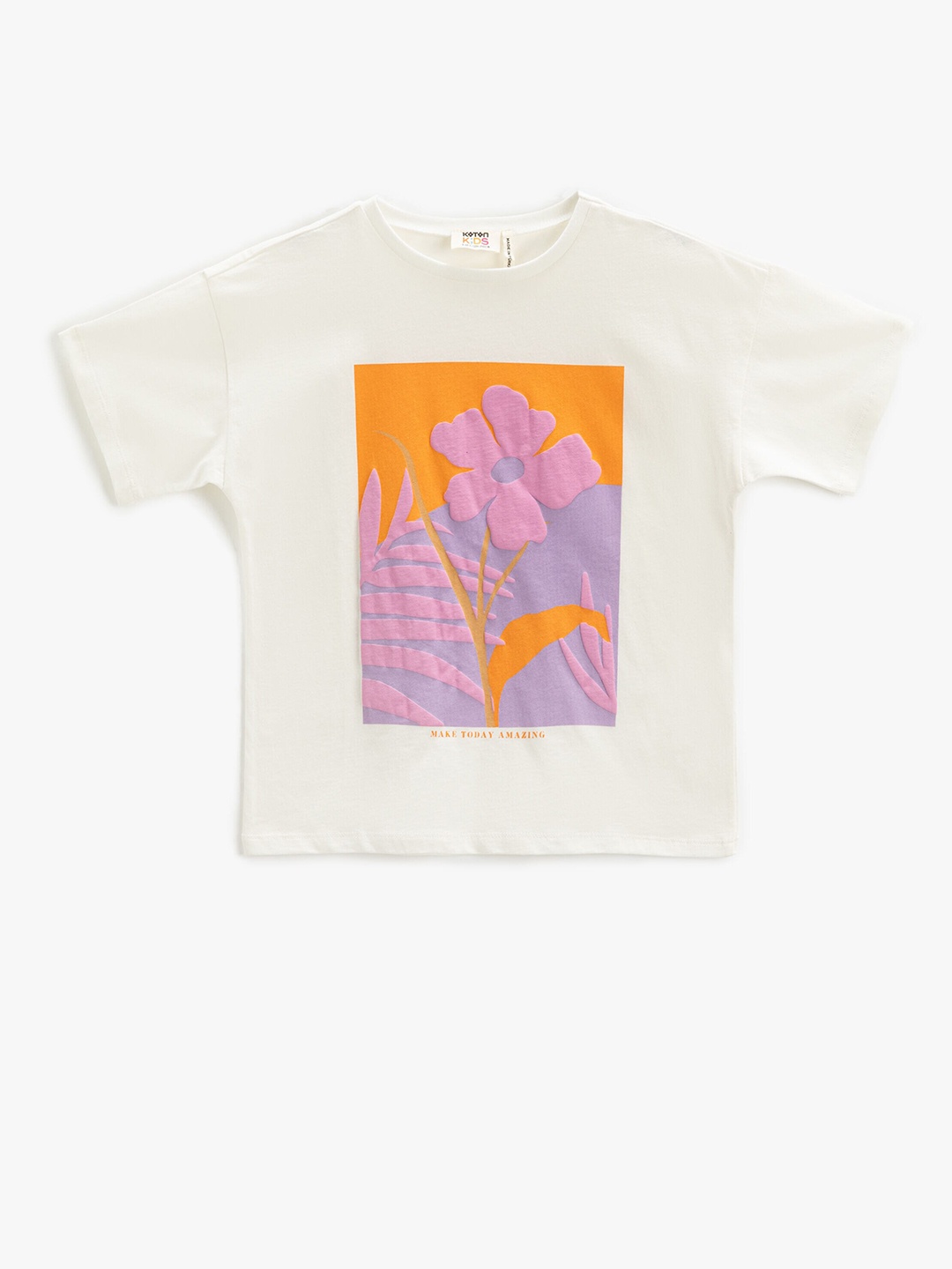 

Koton Girls Graphic Printed Pure Cotton T-shirt, Off white