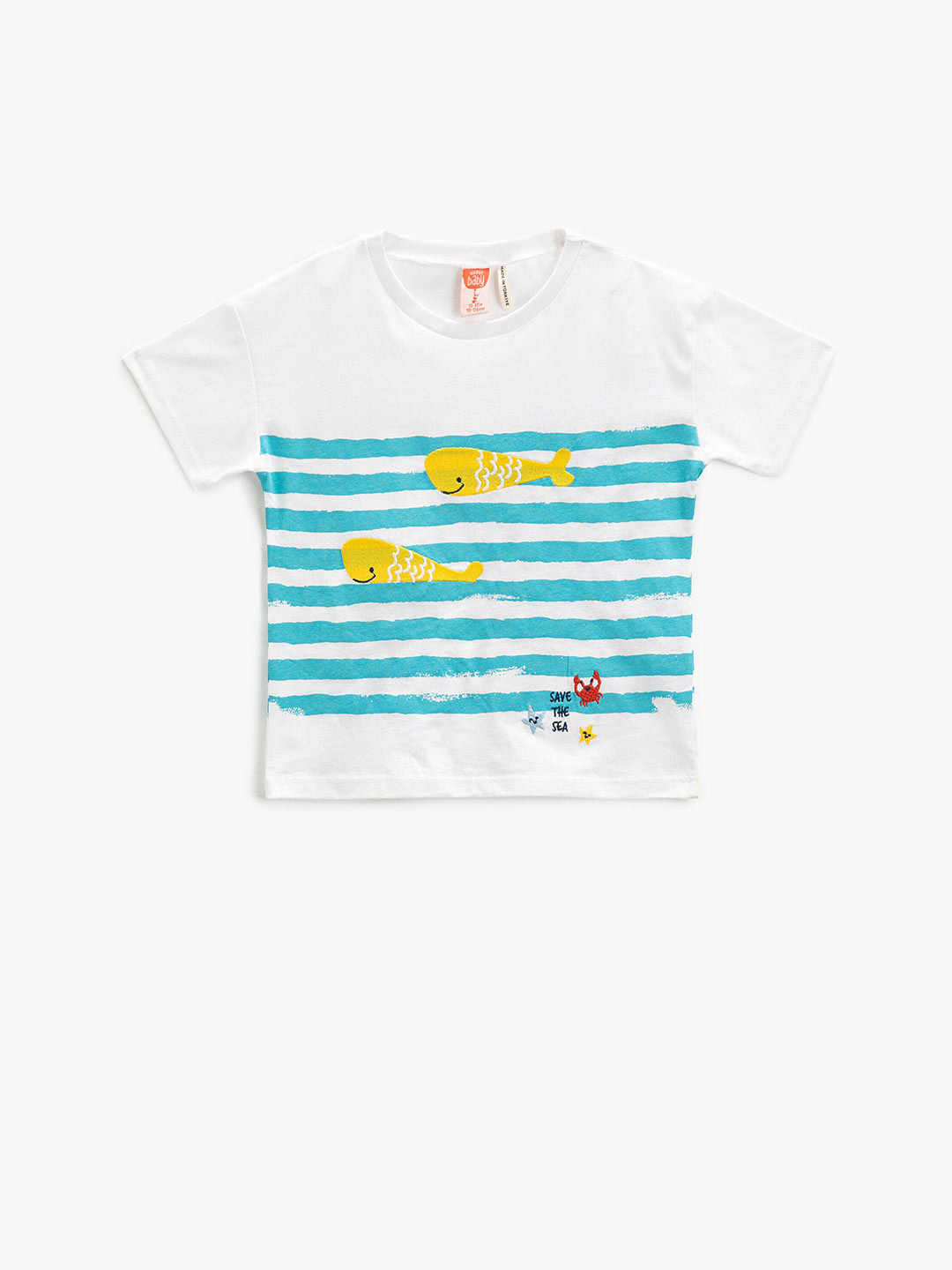 

Koton Infants Boys Striped Round Neck Pure Cotton T-shirt, White