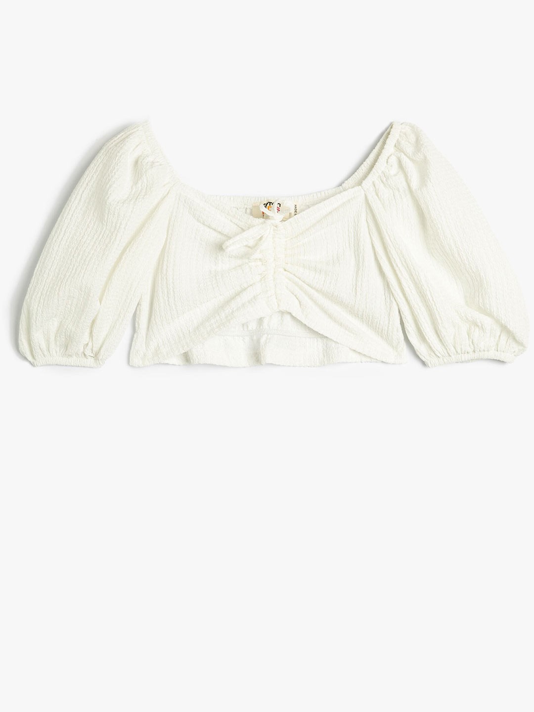 

Koton Girls Tie-Up Neck Puff Sleeves Top, White