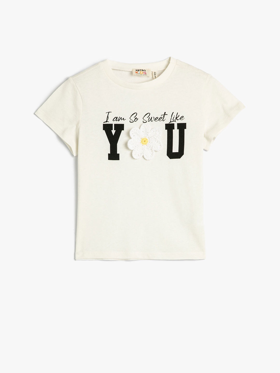 

Koton Girls Typography Printed Pure Cotton T-shirt, Beige