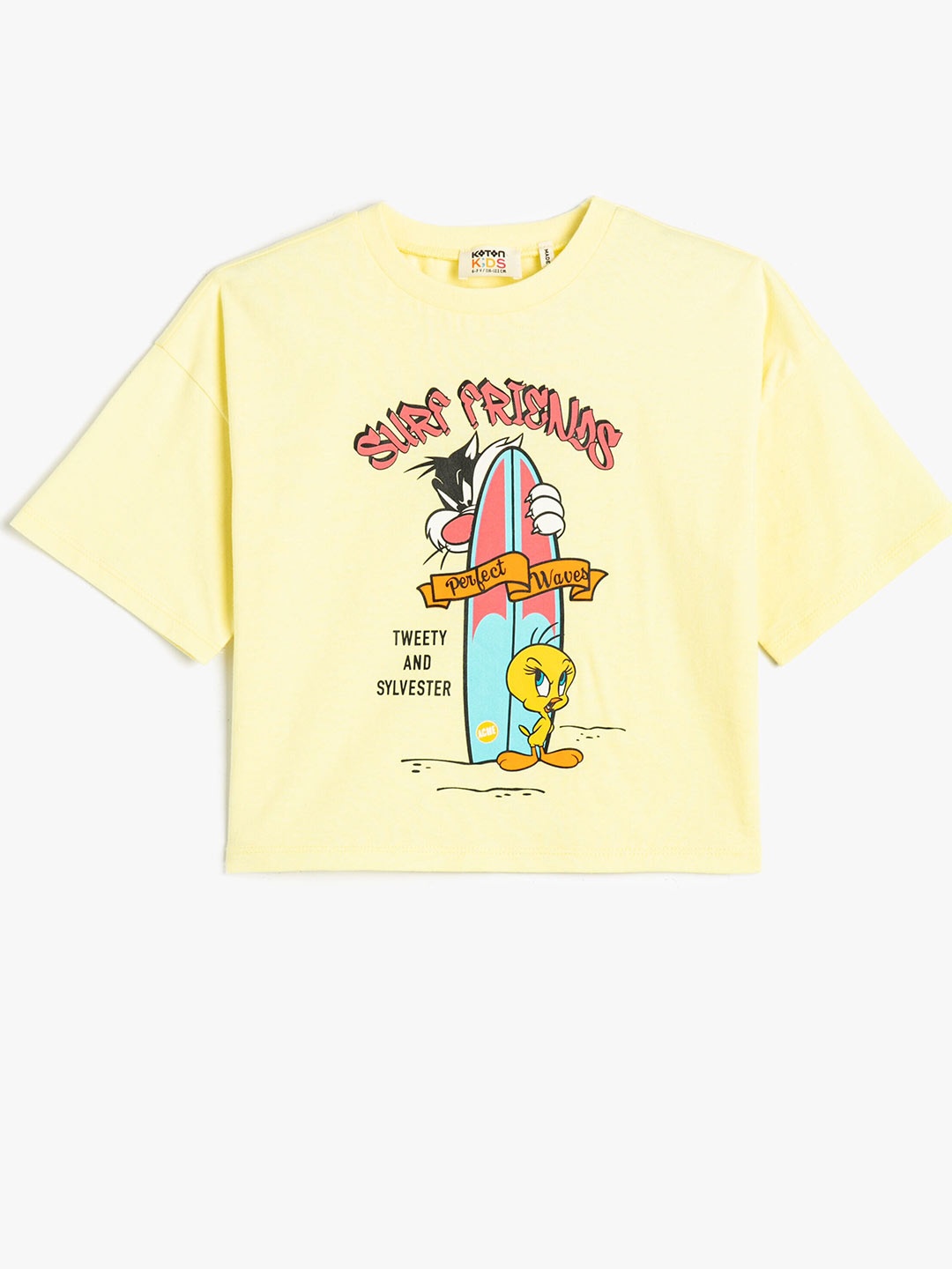 

Koton Girls Typography Printed Pure Cotton T-shirt, Yellow