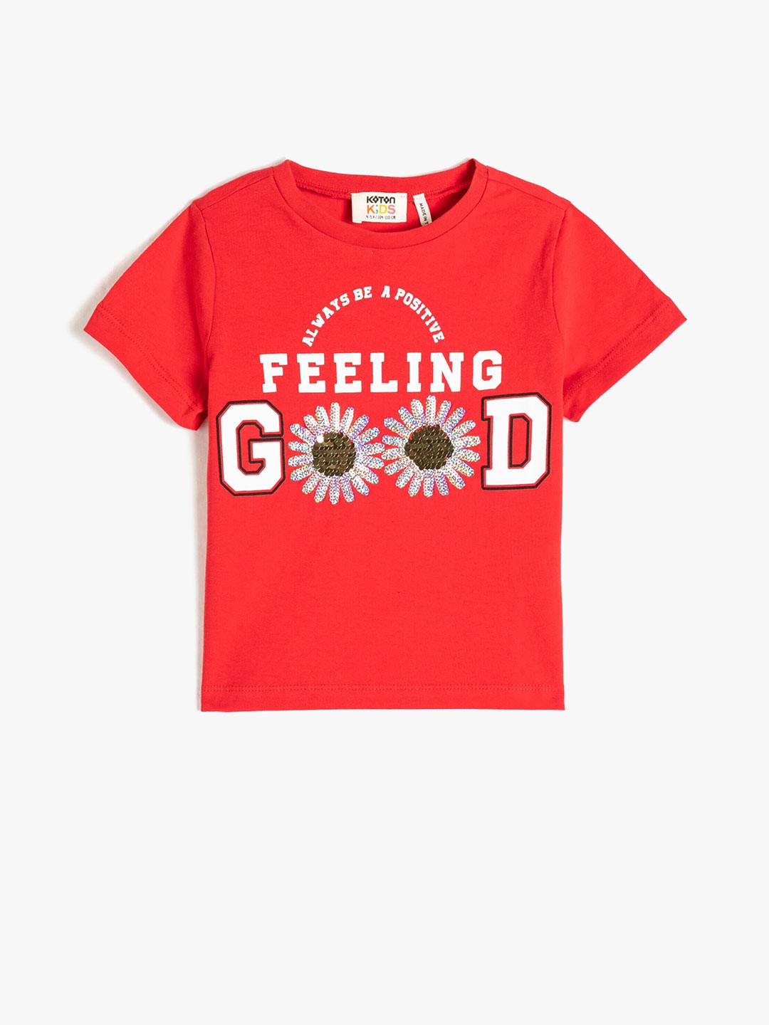 

Koton Girls Typography Printed Pure Cotton T-shirt, Red
