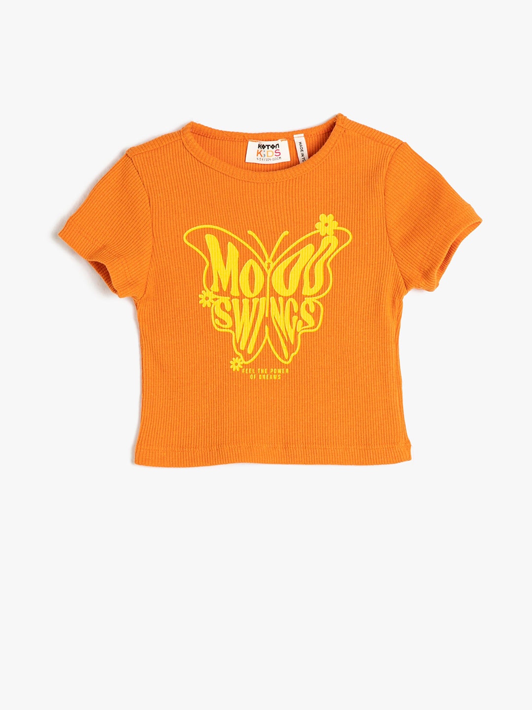 

Koton Girls Typography Printed Round Neck T-shirt, Orange