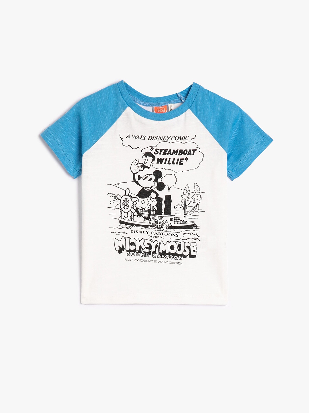 

Koton Boys Mickey Mouse Printed Raglan Sleeves Pure Cotton T-shirt, White