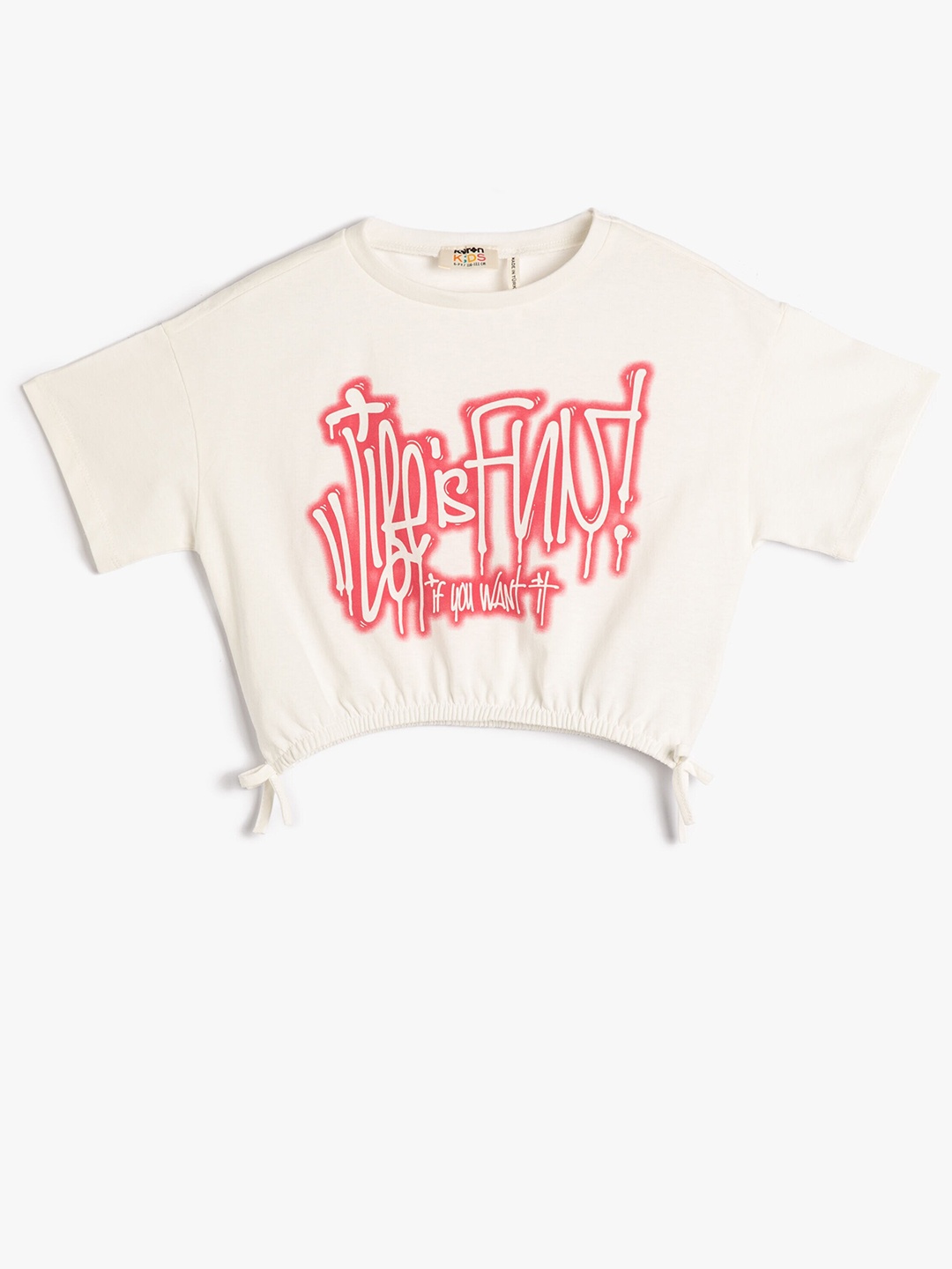 

Koton Girls Typography Printed Pure Cotton Crop top, White