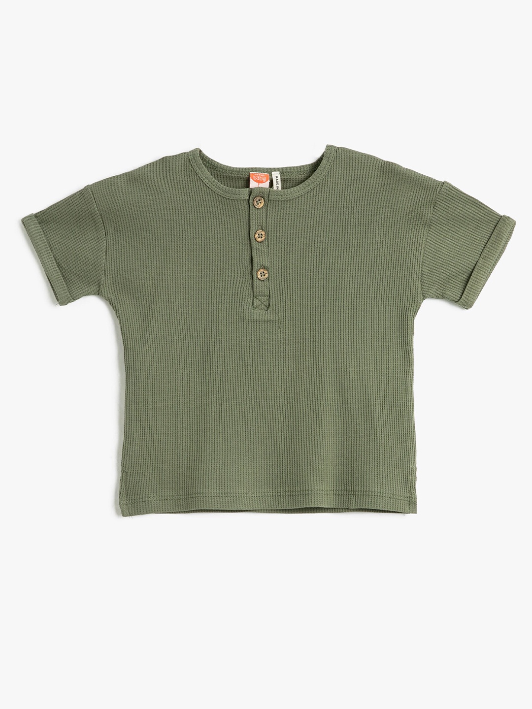 

Koton Infants Boys Self Design Henley Neck Pure Cotton T-Shirt, Green