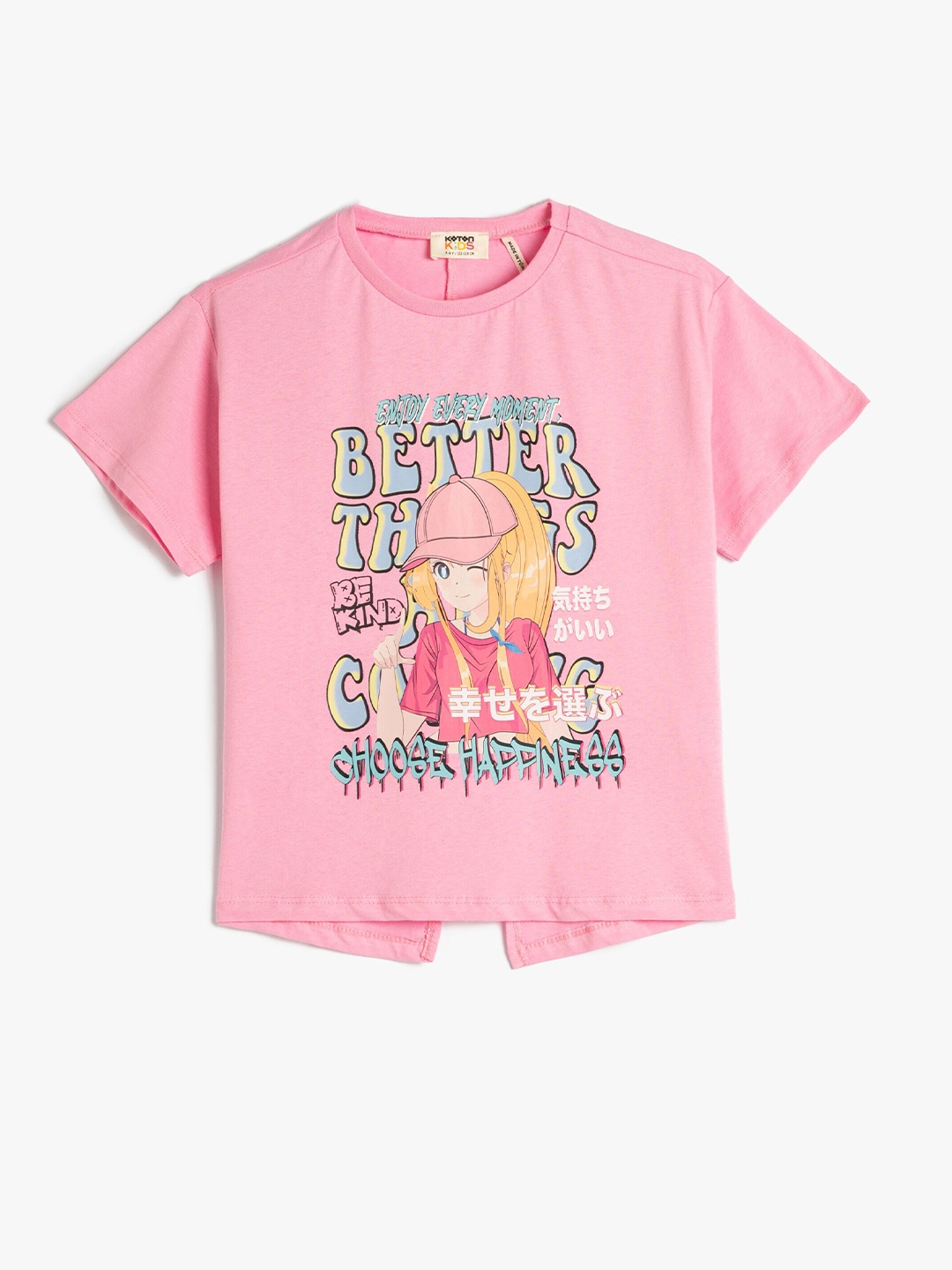 

Koton Girls Typography Printed Pure Cotton T-shirt, Pink