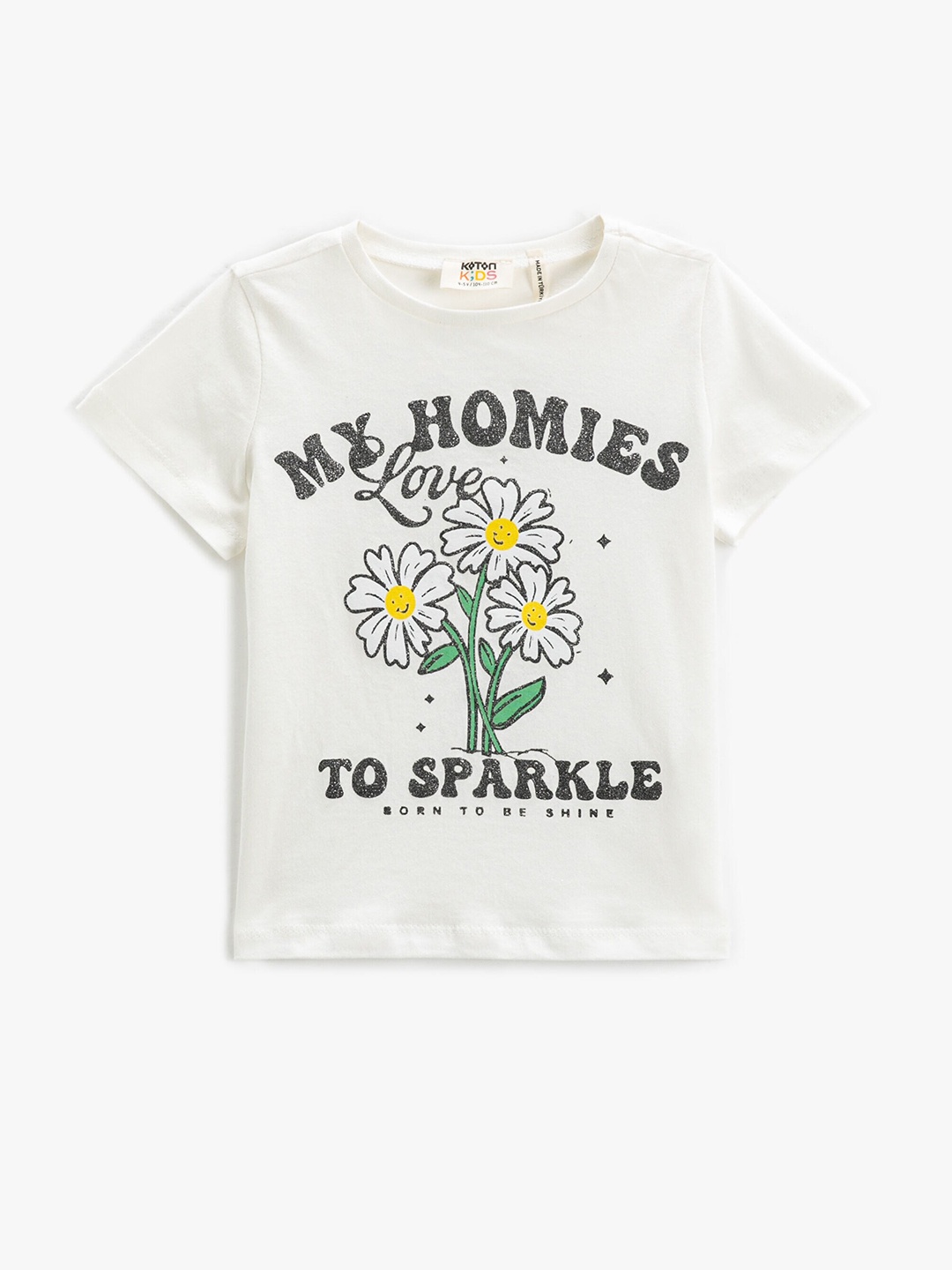 

Koton Girls Typography Printed Pure Cotton T-shirt, White