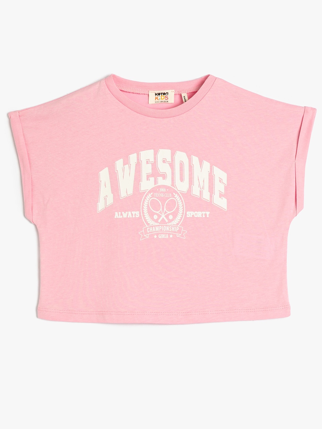 

Koton Girls Typography Printed Extended Sleeves Pure Cotton T-shirt, Pink