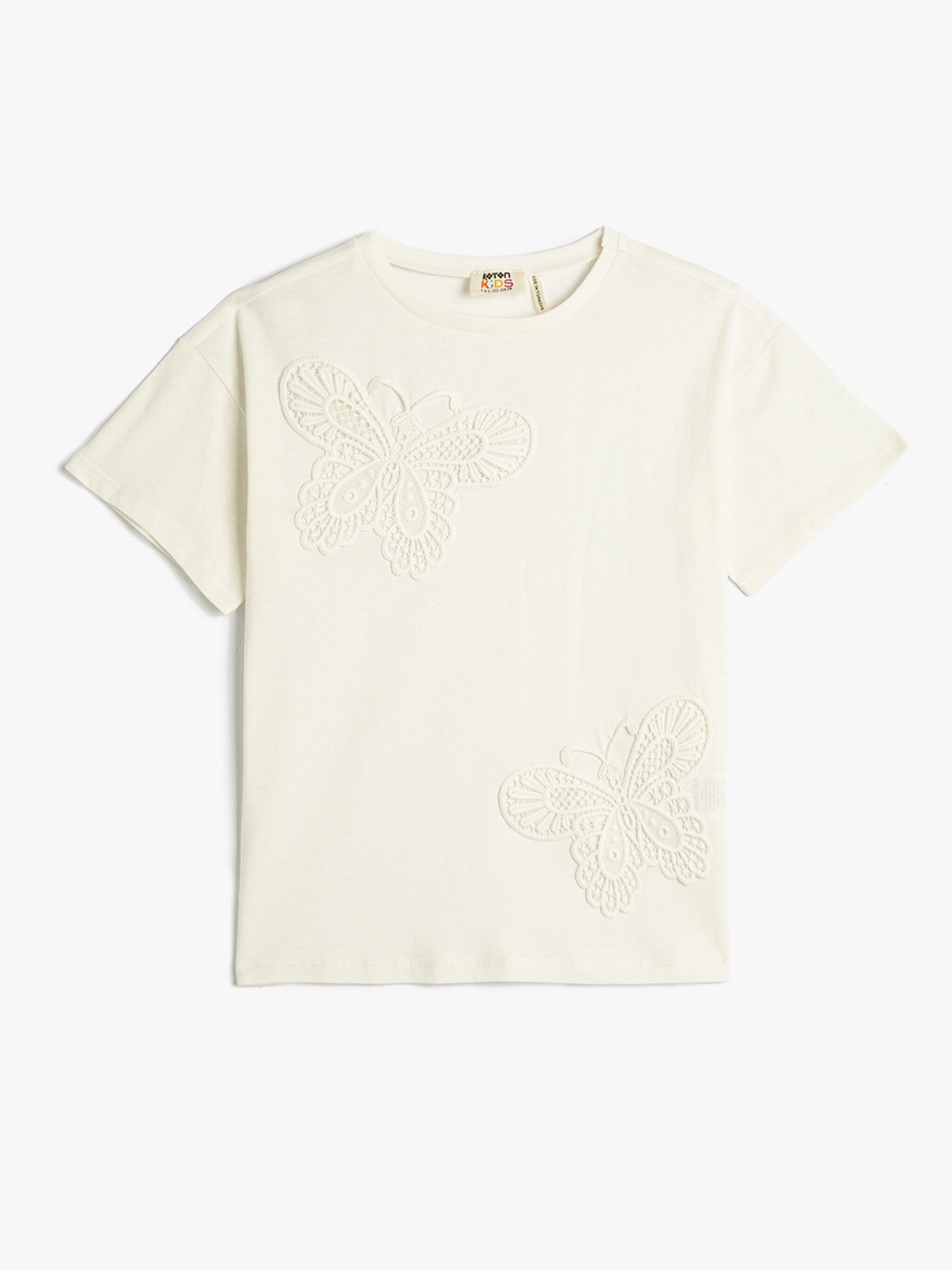 

Koton Girls Self Design Round Neck Pure Cotton Regular T-shirt, Beige
