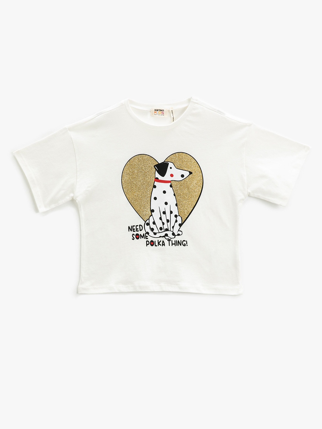 

Koton Girls Graphic Printed Round Neck Pure Cotton Regular T-shirt, Beige