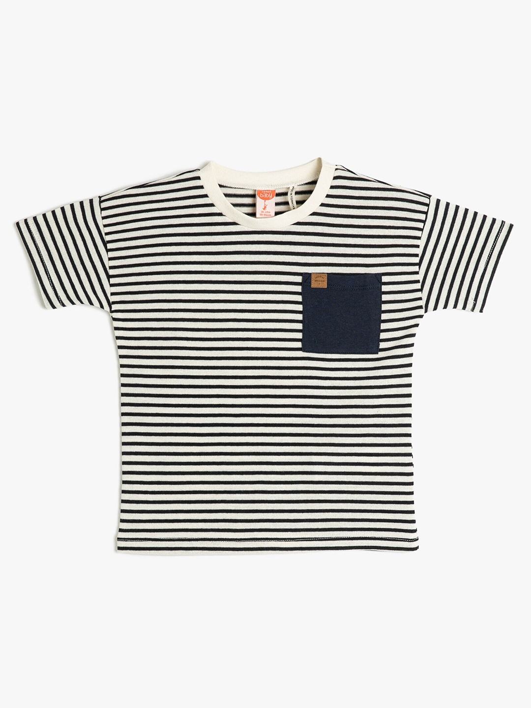 

Koton Boys Striped Round Neck Pockets Regular T-shirt, White