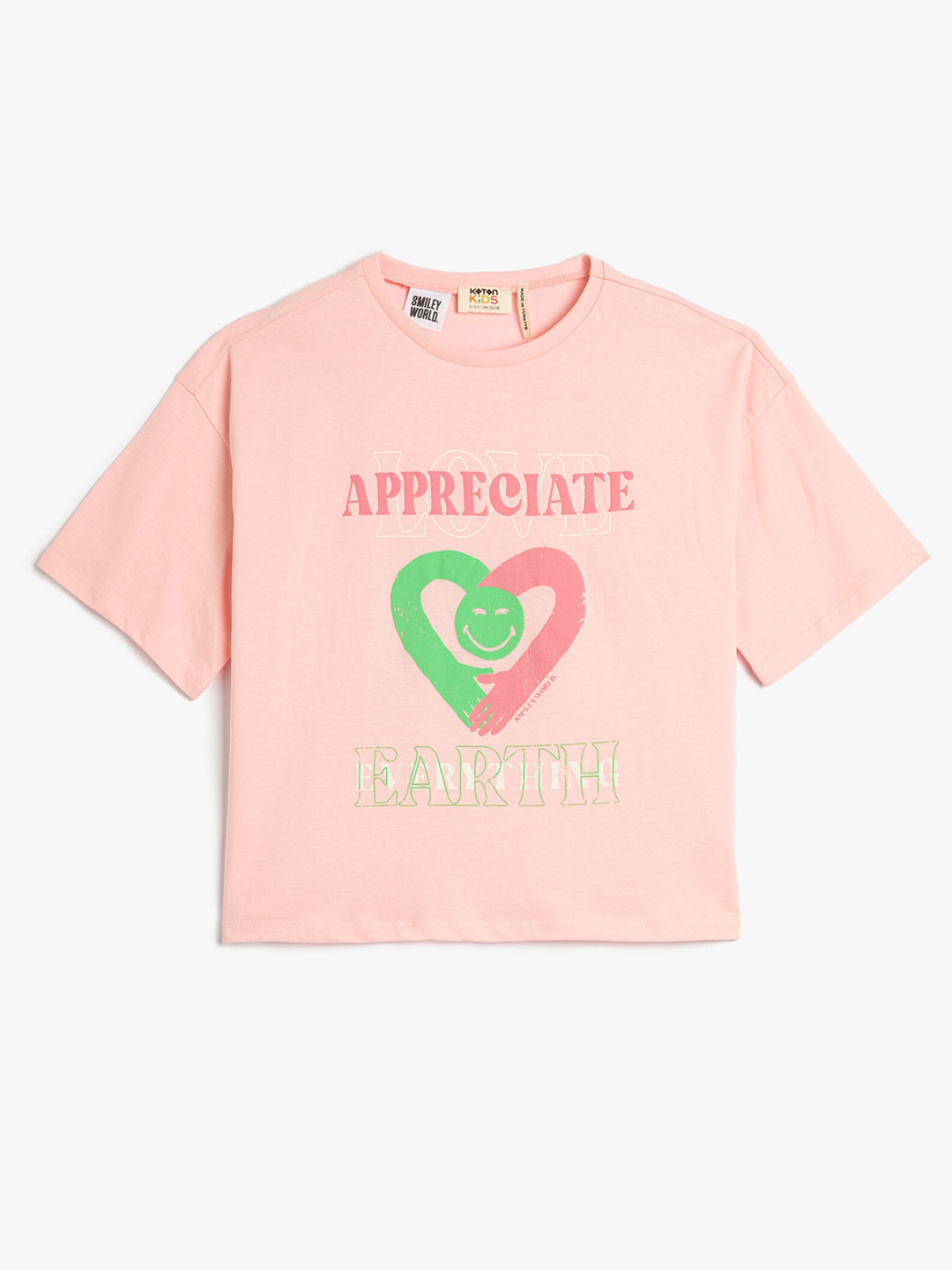 

Koton Girls Graphic Printed Round Neck Pure Cotton Regular T-shirt, Pink