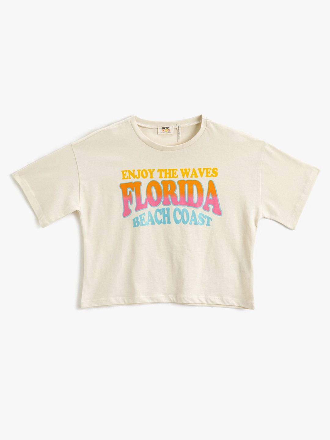 

Koton Girls Typography Printed Round Neck Pure Cotton Oversized T-shirt, Beige